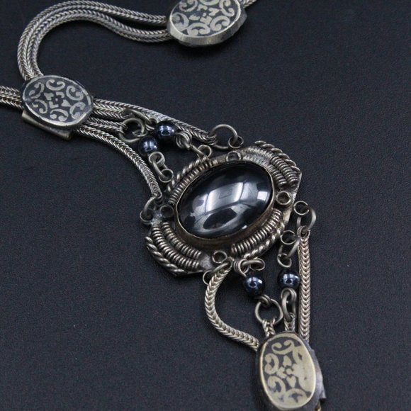 STERLING SILVER ETRUSCAN HEMATITE ANATOLI STYLE NECKLACE SET - Picture 2 of 16